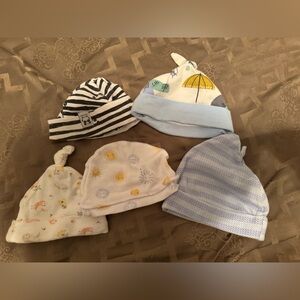 Bundle 5 bebe Infant Beanie Set in Blue, White, Yellow & Black Stripe